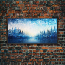 Carregar imagem no visualizador da galeria, A Winter Scene, Framed Canvas Print, Mosaic Style Painting Print, Stained Glass Style Art, Above Mantle Art, Living Room Decor
