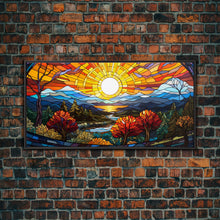 Cargar imagen en el visor de la galería, Stained Glass Wall Art, Abstract Wall Print, Sunset Art, Canvas Print, Wall Hanging, Panoramic Art, Bookshelf Decor, New Home Gift Ideas

