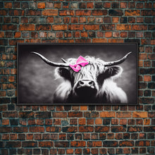 Load image into Gallery viewer, Cute Highland cattle canvas, wall art, Farmhouse decor, Cow Black White print Rustic wall decor Animals painting Scottish cow wall art
