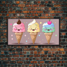 Load image into Gallery viewer, Ice Cream Wall Art, Framed Canvas Print, Cute Kawaii Art, Anime Style Wall Art, Ice Cream Parlor Art, Ice Cream Shop
