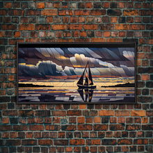 Carregar imagem no visualizador da galeria, Art Deco Stained Glass Sail Boat Wall Art | Framed Canvas Print | Nautical Art | Seascape Art | Beach House Decor
