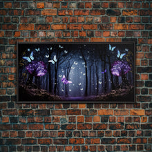 Carregar imagem no visualizador da galeria, Glowing Butterflies, Framed Canvas Print, Fantasy Decor, High Fantasy Canvas Art, Fairy Forest
