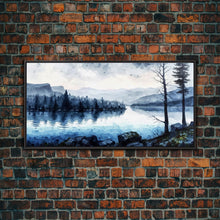 Load image into Gallery viewer, Blue Lagoon, Pacific Northwest Lake Art, Framed Canvas Print, Blue Wall Art, Watercolor Painting, Original Landscape Art Painting
