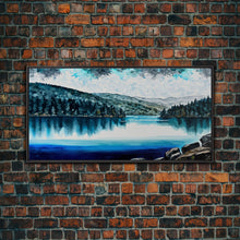 Load image into Gallery viewer, Blue Lake Art | Framed Canvas Print | Blue Lake Painting | Oregon Lake House Decor | Guest Room Landscape Painting | Diamond Lake Painting
