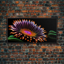 Load image into Gallery viewer, Neon Flowers Wall Art, Framed Canvas Print, Original Flower Painting, Mother's Day Gift, Floral Decor, Black Background Flower Art
