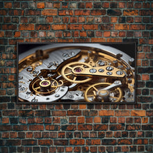 Load image into Gallery viewer, Clock Wall Decor, Watch Mechanism Wall Art, Watch Gears Wall Art, Panoramic Wall Decor, Canvas Print, Wall Art, Framed Canvas Art
