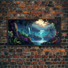 Carregar imagem no visualizador da galeria, Fantasy Forest Wall Art, Waterfalls, Forest Wall Art, Trees Wall Print, Panoramic Art, Wall Art, Canvas Art, Landscape Art, Gaming Wall Art
