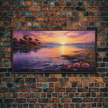 Carregar imagem no visualizador da galeria, Beautiful Lake At Sunset, Framed Canvas Print, Landscape Oil Painting Print, Lakehouse Art, Lake Art, Lake House Decor, Nature Art
