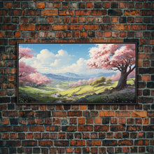 Cargar imagen en el visor de la galería, Cherry Blossom Art, Mountains Wall Art, Spring Art, Panoramic Art, Wall Art, Canvas Art, Landscape Art, Teacher Gift, Family Room Art
