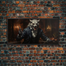Load image into Gallery viewer, The Victorian Gentleman Werewolf, Halloween Art Print, Framed Canvas Art, Halloween Poster Print, Victorian Dark Academia Oil Painting
