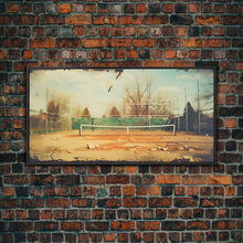 Carregar imagem no visualizador da galeria, An Abandoned Tennis Court - Old Found Footage Photography - Framed Canvas Print - Urban Decay - Vaporwave Wall Art

