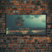 Carregar imagem no visualizador da galeria, A Miami Rain Storm, Framed Canvas Print, Liminal Art, Liminal Spaces, Framed Wall Art, Game Room Decor, Dark Moody Art
