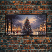 Cargar imagen en el visor de la galería, Christmas Village Winter Wonderland Wall Art Framed Canvas Print -  Christmas Wall Art - First Christmas - Christmas Tree Art Holiday Decor
