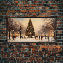 Carregar imagem no visualizador da galeria, Cute Christmas Village Art, Christmas Decor, Framed Canvas Print, Holiday Painting, Seasonal Decor, Christmas Tree Art Christmas Centerpiece
