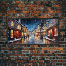 Cargar imagen en el visor de la galería, Christmas Wall Art - Framed Canvas Print - Winter Wonderland Victorian Village Decorated for Christmas - Christmas Canvas Wall Art
