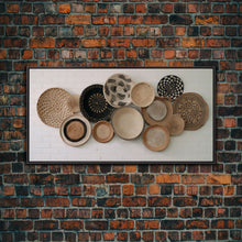 Load image into Gallery viewer, Basket Wall Decor Framed Canvas Print, Boho Wall Art, Wicker Round Bowl Art, Wicker Wall Art Print
