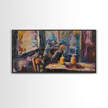 Carregar imagem no visualizador da galeria, Funny Werewolf Having a Cheeseburger in a diner, framed canvas print, halloween decor
