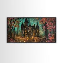 Load image into Gallery viewer, Haunted House In The Woods, Framed Canvas Print, Spooky Wall Art, Spooky Season, Halloween Products, Halloween Unique Gift
