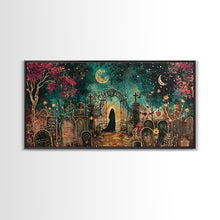 Load image into Gallery viewer, Banshee In The Graveyard, Framed Canvas Print, Halloween Decor, Spooky Season Wall Art, Halloween Gift Idea

