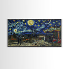 Load image into Gallery viewer, Spooky Haunted Carnival, Framed Canvas Print, Starry Night Inspired Spooky Season Wall Art, Halloween Prop
