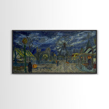 Load image into Gallery viewer, Spooky Haunted Carnival, Framed Canvas Print, Starry Night Inspired Spooky Season Wall Art, Halloween Prop
