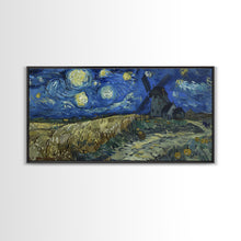 Load image into Gallery viewer, Starry Night Inspired Haunted Wind Mill, Framed Canvas Print, Spooky Halloween Wall Art
