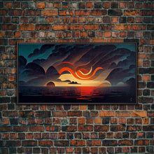 Carregar imagem no visualizador da galeria, Abstract art deco sunset canvas print, sunset over the vast ocean, living room art
