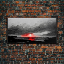 Load image into Gallery viewer, Creepy  Blood moon canvas print, dark fantasy art, black and white art, Halloween, spooky art, horror landscape art
