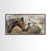 Cargar imagen en el visor de la galería, Black and White Horses, Framed Canvas Print for Elegant Living Room Decor, Equine Art for Home and Bedroom Decoration
