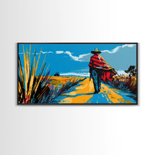 Load image into Gallery viewer, Cowboy Walking Down Desert Road, Perfect Minimalist Art, Framed Canvas Print, Boho Living Room Decor, Western Home Decoration
