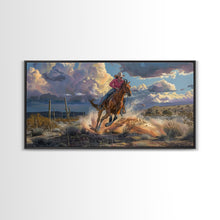 Load image into Gallery viewer, Colorful Desert Landscape with Tree Under Starry Sky, Stunning Framed Canvas Print, Living Room Art, Bedroom Decor, Southwestern Wall Art
