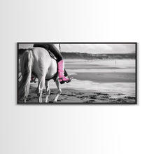 Carregar imagem no visualizador da galeria, Beach Horseback Rider with Pink Boots, Delightful Framed Canvas Print, Ideal for Living Room or Bedroom Wall Art
