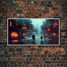 Load image into Gallery viewer, Cyberpunk City, Bladerunner Vibes Dystopian Cityscape, Wall Decor, Ready To Hang Framed Canvas Print, Oversize Wall Art
