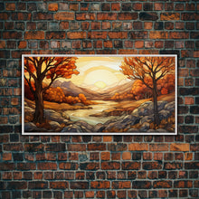 Carregar imagem no visualizador da galeria, Fall Centerpiece Landscape Painting Canvas Print, Stained Glass Style Art, Stained Glass Wall Art, Autumn Decor, Rustic Fall Art, Fall Decor
