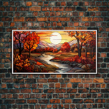 Carregar imagem no visualizador da galeria, Fall Centerpiece Landscape Painting Canvas Print, Stained Glass Style Art, Stained Glass Wall Art, Autumn Decor, Rustic Fall Art, Fall Decor
