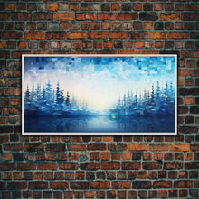 Carregar imagem no visualizador da galeria, A Winter Scene, Framed Canvas Print, Mosaic Style Painting Print, Stained Glass Style Art, Above Mantle Art, Living Room Decor
