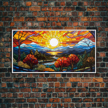 Cargar imagen en el visor de la galería, Stained Glass Wall Art, Abstract Wall Print, Sunset Art, Canvas Print, Wall Hanging, Panoramic Art, Bookshelf Decor, New Home Gift Ideas
