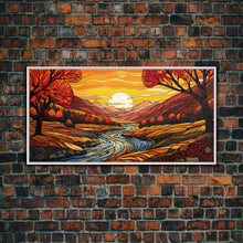 Carregar imagem no visualizador da galeria, Fall Wall Art, Abstract Wall Print, Sunset Art, River Art, Canvas Print, Wall Hanging, Panoramic Art, Nature Lover Gift, Above Bed Decor

