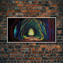 Load image into Gallery viewer, The Path through The Trees, Fantasy Art, Framed Canvas Print, RPG concept Art, Magical glowing forest
