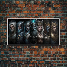 Load image into Gallery viewer, The Æsir, Aesir, Old Norse Gods, Framed Canvas Print, Norse Mythology, Scandinavian Mythology Fantasy Art
