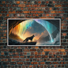 Load image into Gallery viewer, Fenrir, Mythological Wolf, With Bifrost. Norse Mythology Fantasy Art, Framed Canvas Print, Nordic Art

