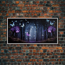 Carregar imagem no visualizador da galeria, Glowing Butterflies, Framed Canvas Print, Fantasy Decor, High Fantasy Canvas Art, Fairy Forest
