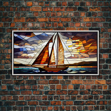 Carregar imagem no visualizador da galeria, Art Deco Stained Glass Sail Boat Wall Art | Framed Canvas Print | Nautical Art | Seascape Art | Beach House Decor
