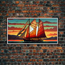Carregar imagem no visualizador da galeria, Art Deco Stained Glass Sail Boat Wall Art | Framed Canvas Print | Nautical Art | Seascape Art | Beach House Decor
