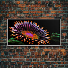 Load image into Gallery viewer, Neon Flowers Wall Art, Framed Canvas Print, Original Flower Painting, Mother's Day Gift, Floral Decor, Black Background Flower Art
