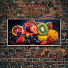 Cargar imagen en el visor de la galería, Fruits Wall Art, Food Art, Berries, Kiwi, Orange, Kitchen Wall Decor, Panoramic Wall Decor, Canvas Print, Wall Art, Framed Canvas Art
