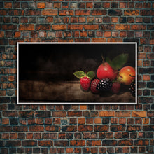 Cargar imagen en el visor de la galería, Fruits Wall Art, Food Art, Strawberries, Peach, Kitchen Wall Decor, Panoramic Wall Decor, Canvas Print, Wall Art, Framed Canvas Art
