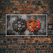 Load image into Gallery viewer, Gears Wall Art, Mechanical Design Wall Decor, Steampunk Art, Red Black, Panoramic Wall Decor, Canvas Print, Wall Art, Framed Canvas Art
