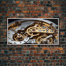 Load image into Gallery viewer, Clock Wall Decor, Watch Mechanism Wall Art, Watch Gears Wall Art, Panoramic Wall Decor, Canvas Print, Wall Art, Framed Canvas Art
