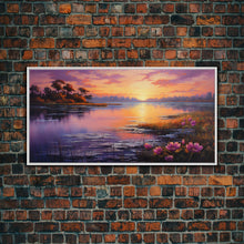 Carregar imagem no visualizador da galeria, Beautiful Lake At Sunset, Framed Canvas Print, Landscape Oil Painting Print, Lakehouse Art, Lake Art, Lake House Decor, Nature Art
